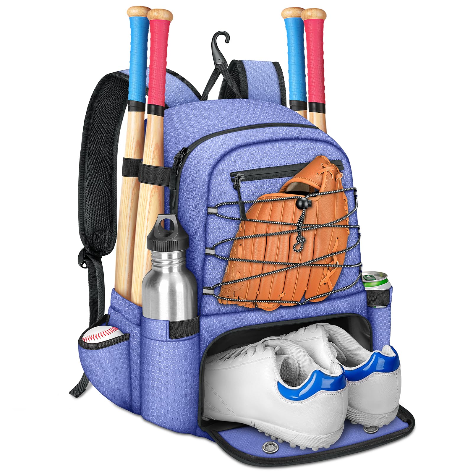 MATEIN Youth Softball Backpack, Lightweight Baseball Bag for 4 Bats with Shoe Pocket & Ball Pocket, Large Capacity Catchers Back