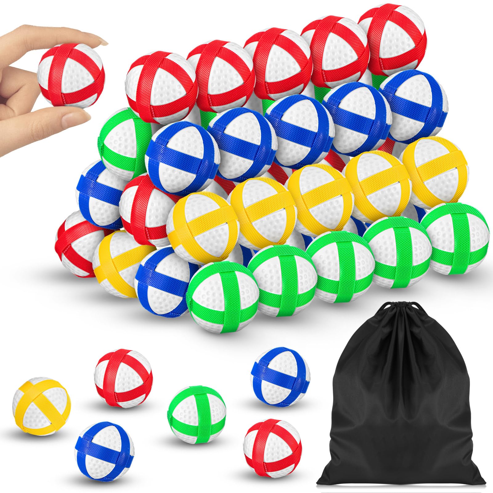 Simgoing 60 Pcs Mini Sticky Golf Balls for Fabric Dart Board, Dart Hook and Loop Balls Safe Sport Game Accessories with Storage 