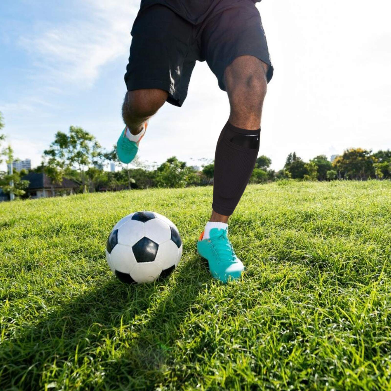 Shin Guard Holders, Shin Guard Sleeves, Leg Performance Support Football Compression Calf Sleeves With Pocket Can Holding Shin P