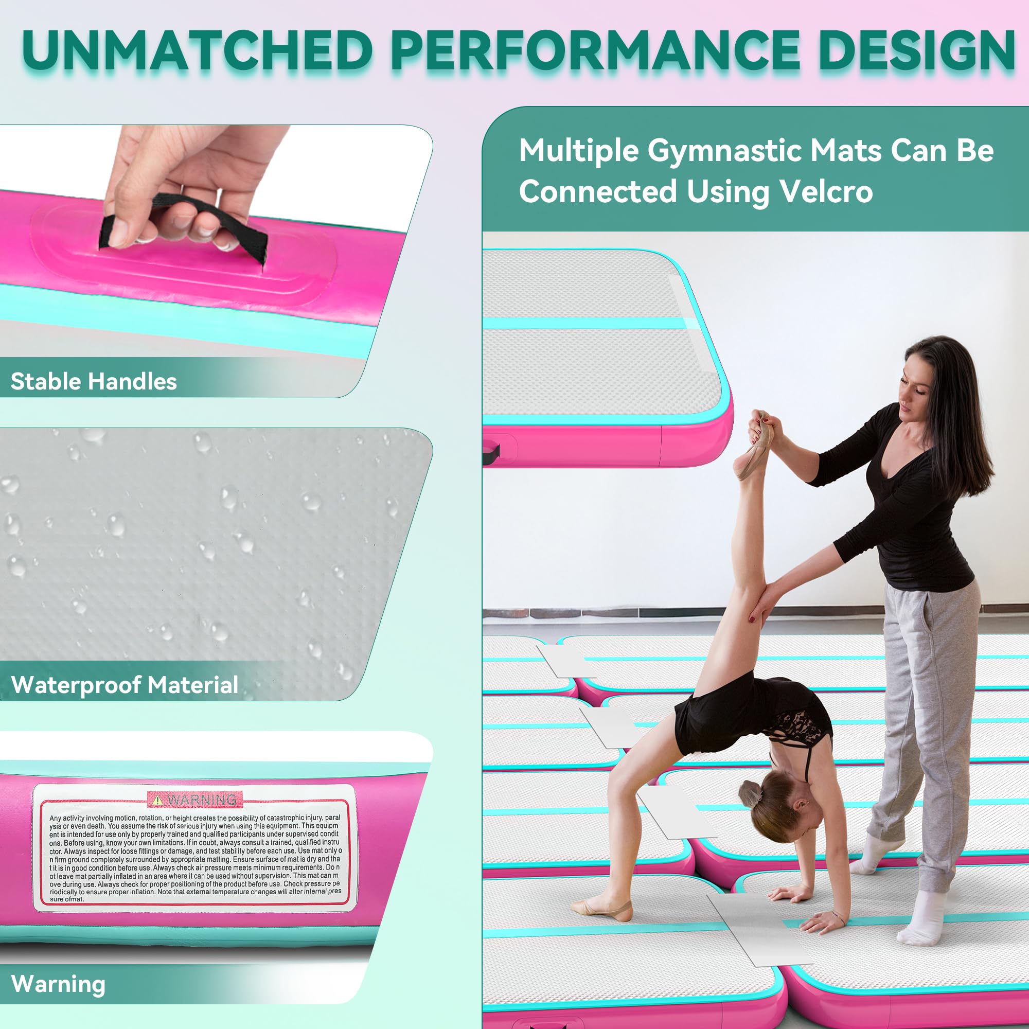YITAHOME Air Gymnastics Mat 13ft Tumble Track Mat 4 Inches Thick Inflatable Tumbling Mat with Electric Pump & Carry Bag for Home