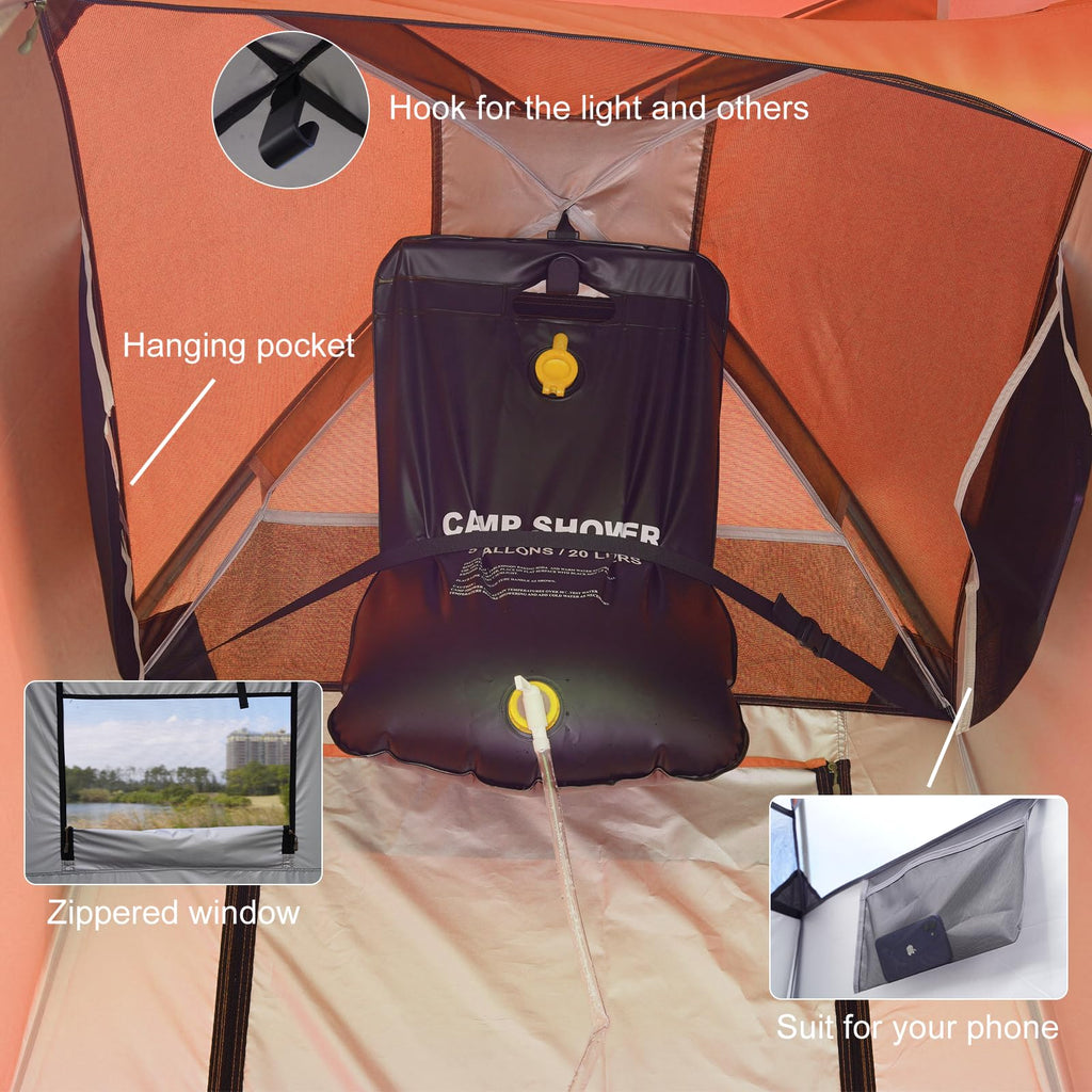 Outdoor Shower Tent Changing Room Privacy Portable Camping Shelters (Gray Orange)