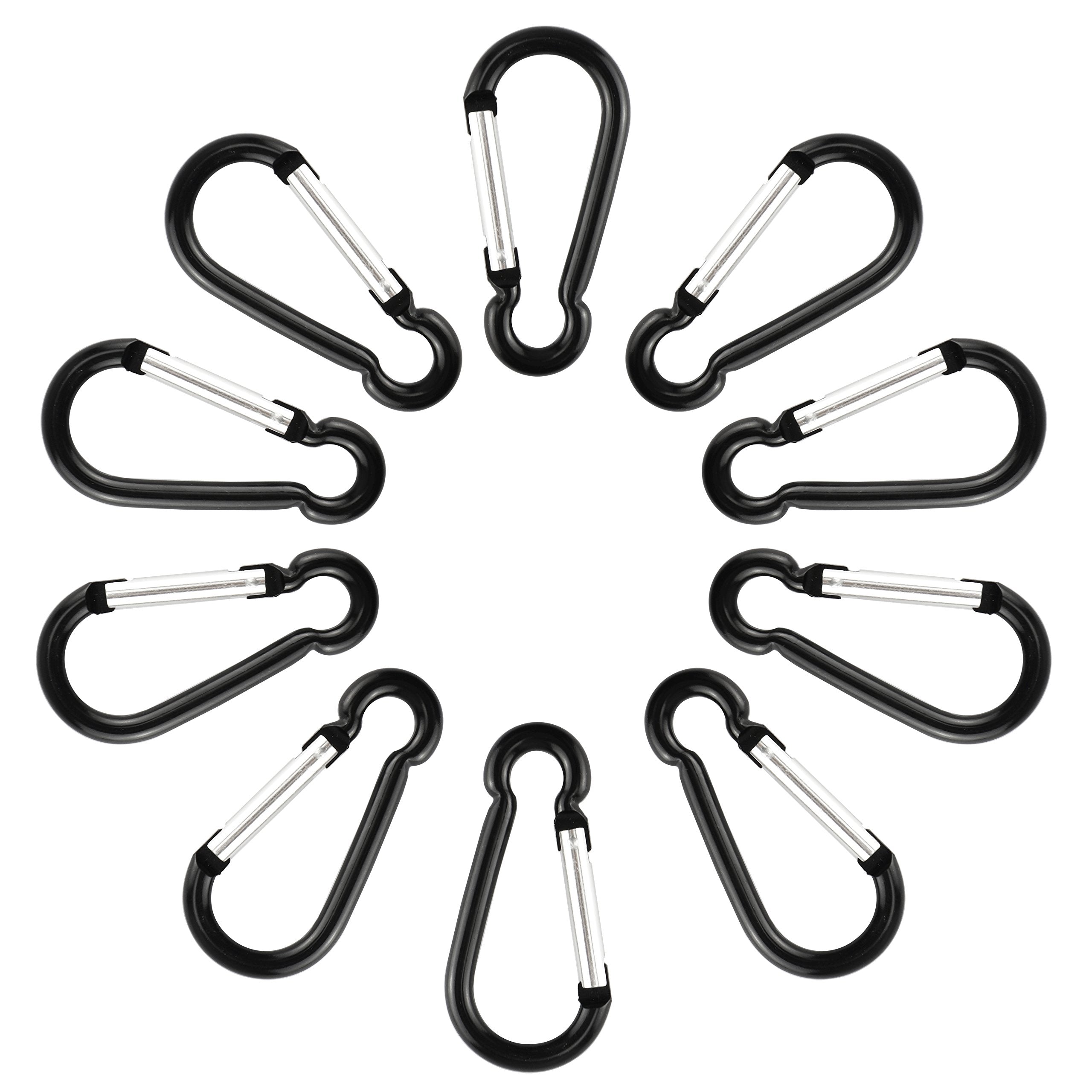Swatom Aluminum Carabiner Clip 2.3 Inches Spring Snap Hook Keyring Carabiners Black For Camping Traveling Hiking Keychains Outdo