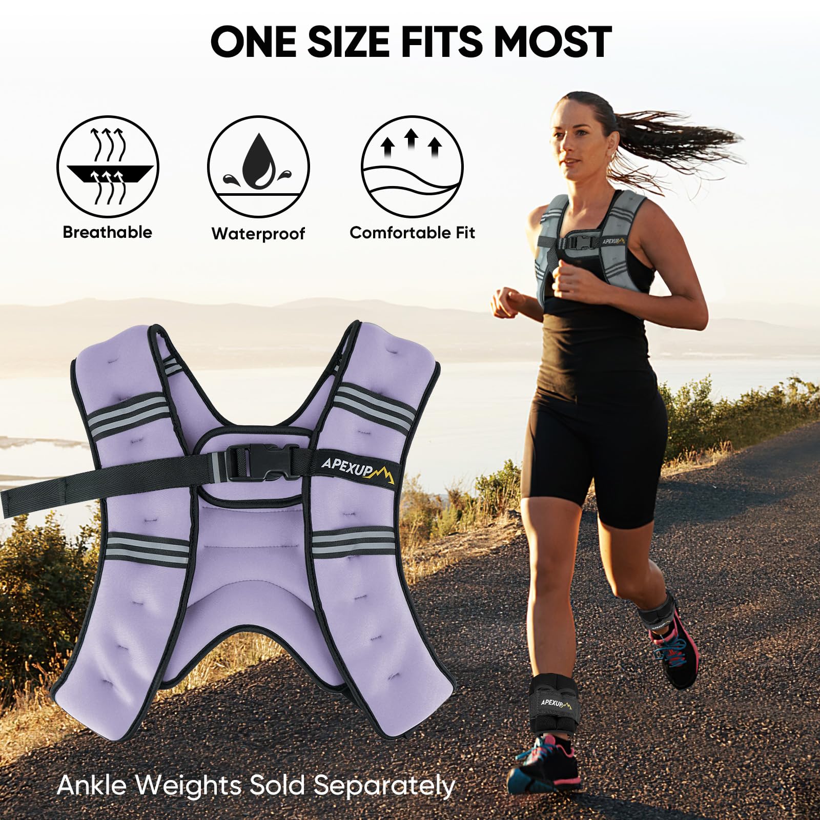 APEXUP 10lbs Weighted Vest Men Women, Weight Vest for Women Workout Equipment for Strength Training Running (Pastel Purple)