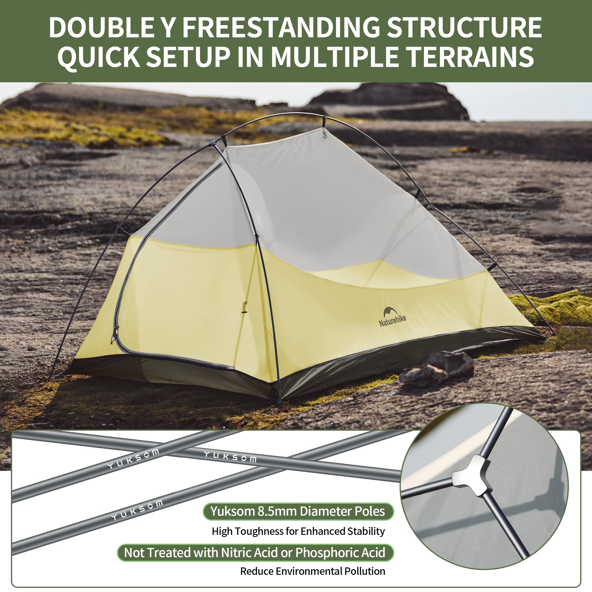 Naturehike Cloud Up Pro Backpacking Tent, Double Layer Waterproof 2 Person Tent With Footprint, Free Standing Lightweight Two Pe