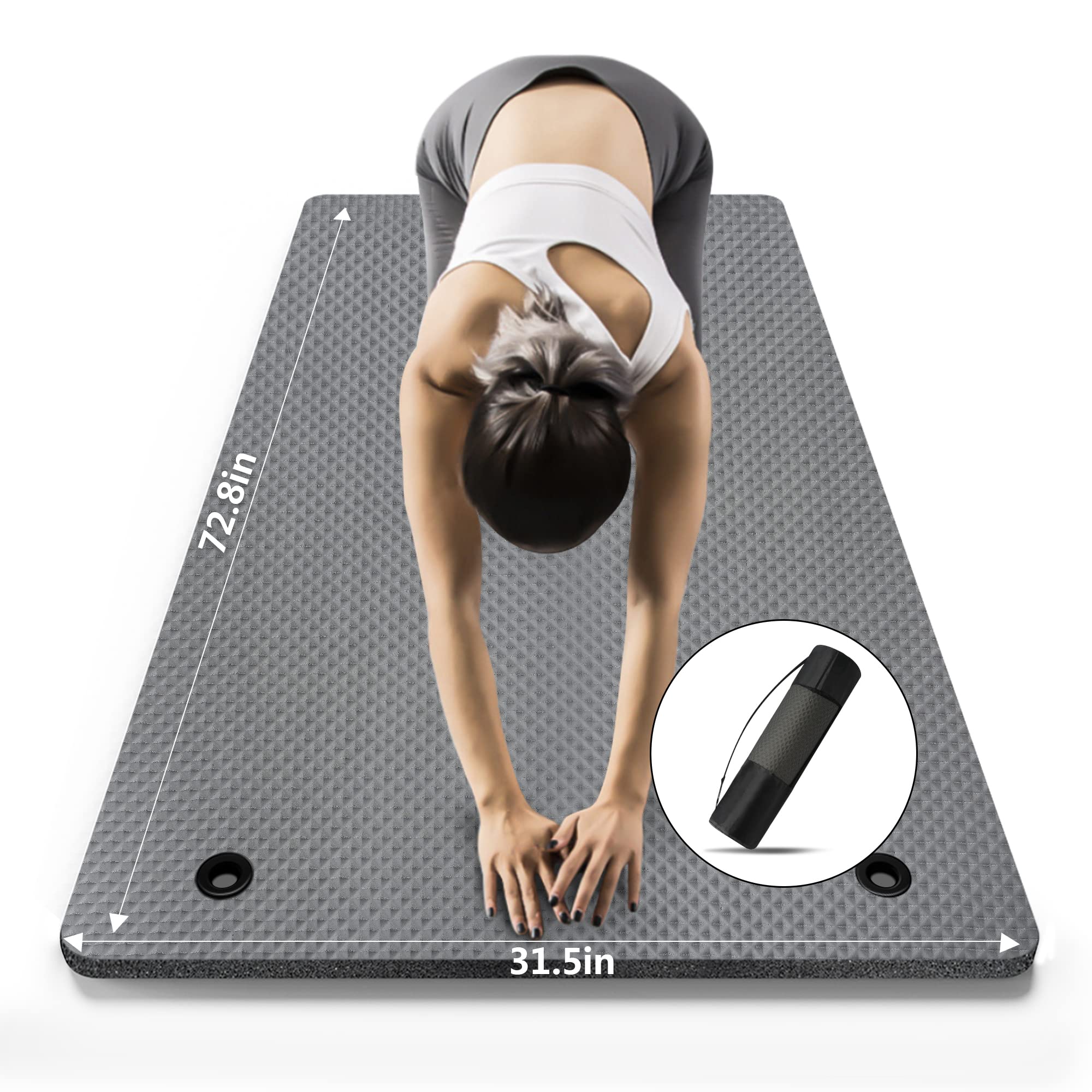 Lfs Large Yoga Mat - 72''X 31.5'' X 2/5 Inch, Extra Wide And Extra Thick Non Slip Exercise & Fitness Yoga Mat With Band And Yoga