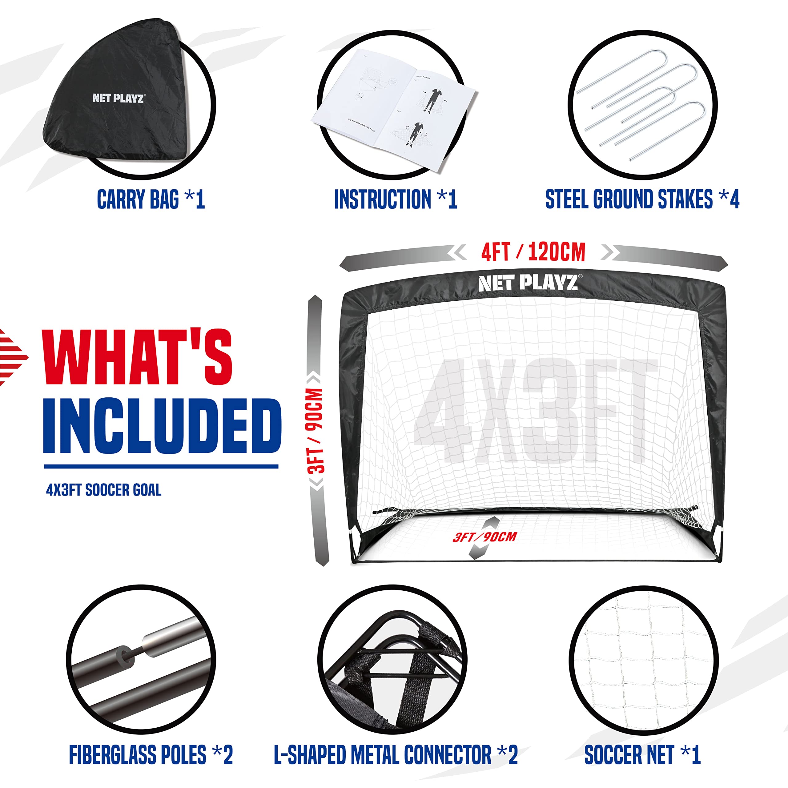 Soccer Net, Kids Pop-Up Soccer Goals For Backyard Football Practice & Training, Portable 4 X 3Ft