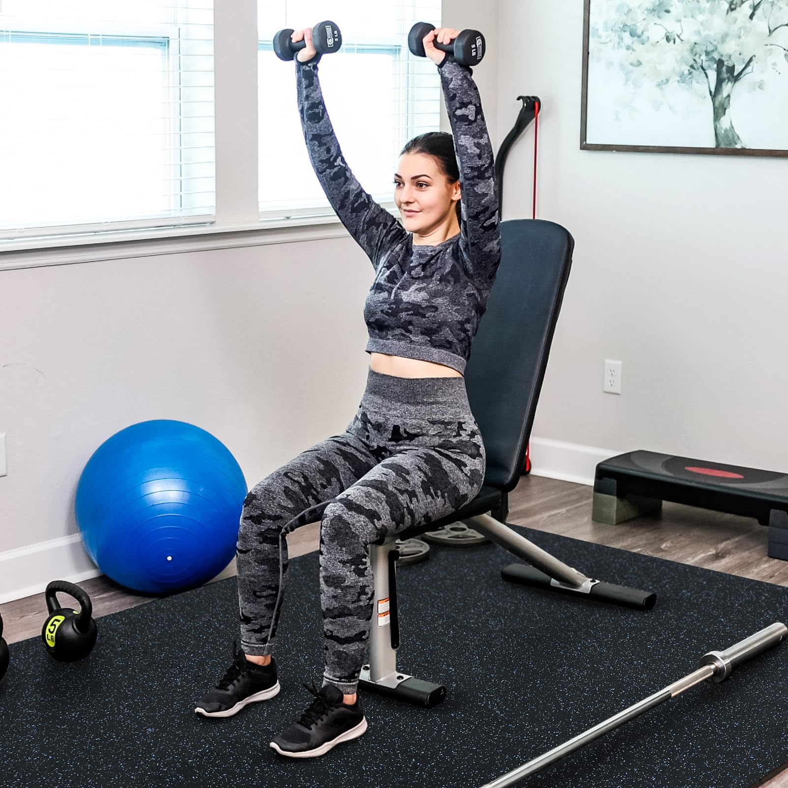 SUPERJARE 0.56 Thick 24 Pcs 96 Sq Ft Rubber Top Exercise Equipment Mats, High Density EVA Foam Mats with Rubber Top, Interlock