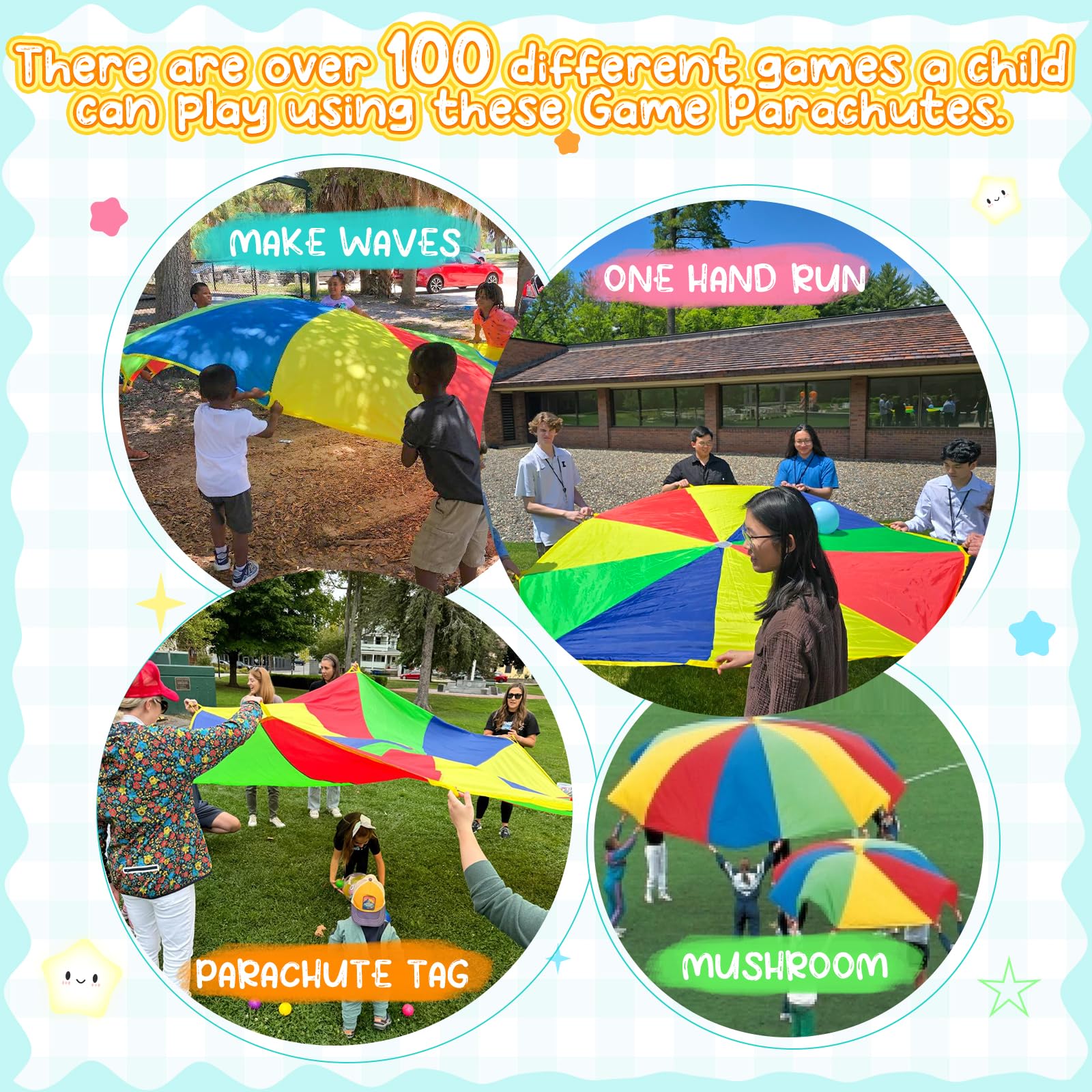 Sonyabecca Parachute 8 Feet For Kids With 9 Handles Play Parachute For 4 8 Kids Tent Cooperative Games Birthday Gift