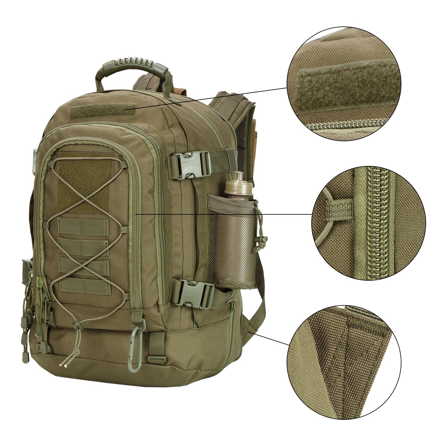 Zseararmy Large Tactical Backpack For Men Military Backpack With Diy System For Travel, Work,Camping,Hunting,Hiking,Sports (Gree