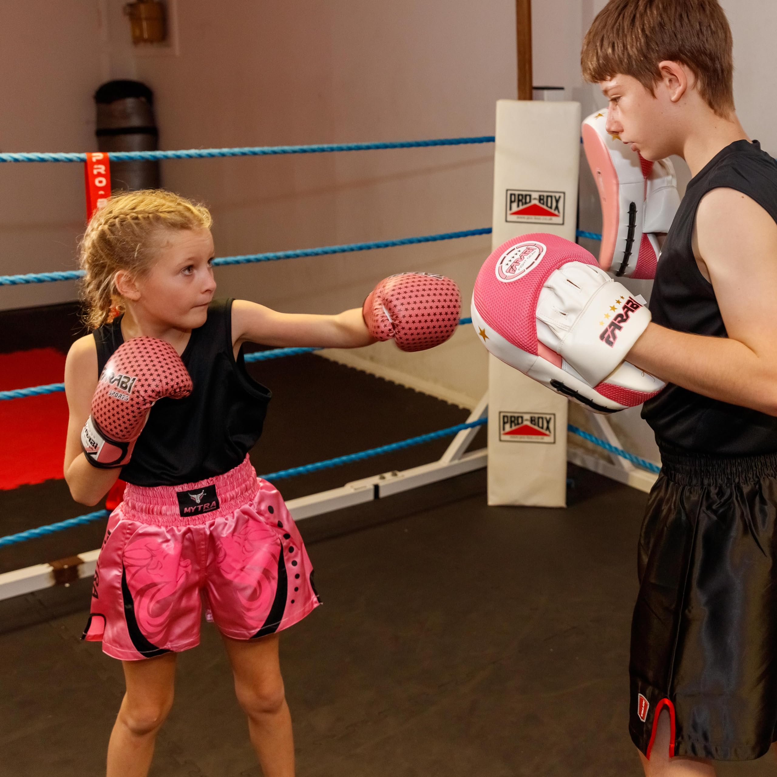 Farabi Sports Kids Boxing Gloves 4-Oz Kickboxing Muaythai Punching Bag Training Gloves Age 4-8 Year (Black, 4-Oz (Age 4-8) (Pink