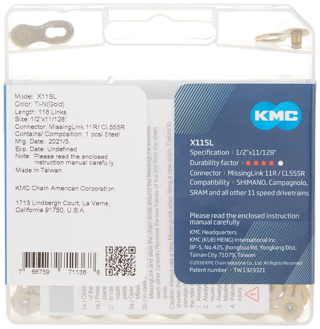 Kmc X11 Chain 11-Speed, Sl-Series Gold, Mountain Bike/Road/Gravel 11 Speed Chain: Shimano, Sram, Campagnolo Compatible. Missing