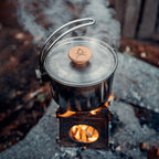 ?Berleben Kessel - Camping Kettle Pot With 37Fl Oz (1.1L) Capacity, Hanger Handle, Natural Hardwood Grip, Locking Lid, & Steam V