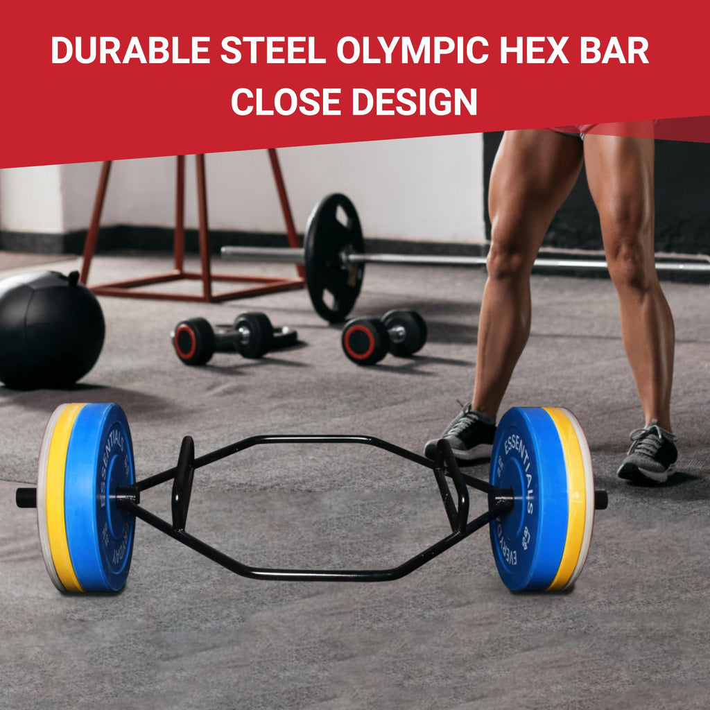 Fitvids 2-Inch Olympic Hex Weight Lifting Trap Bar with Long and Rotating Sleeves, Close Design