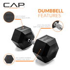 CAP Barbell 85 LB Rubber Coated Hex Dumbbell Hand Weight - Pair | Chrome Handle