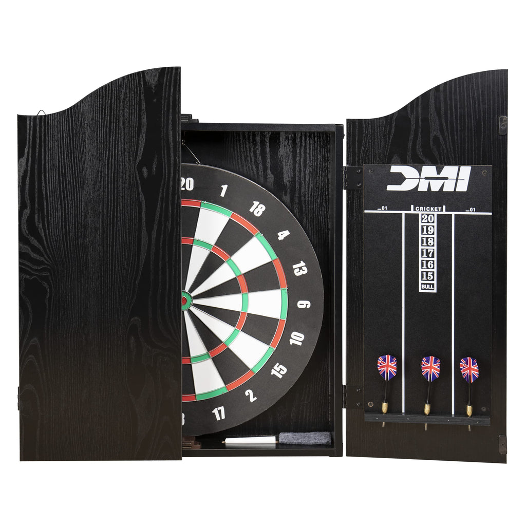 Dmi Sports Recreational Dartboard Cabinet Set - Includes Dartboard, Two Dart Sets, And Traditional Chalk Scoring