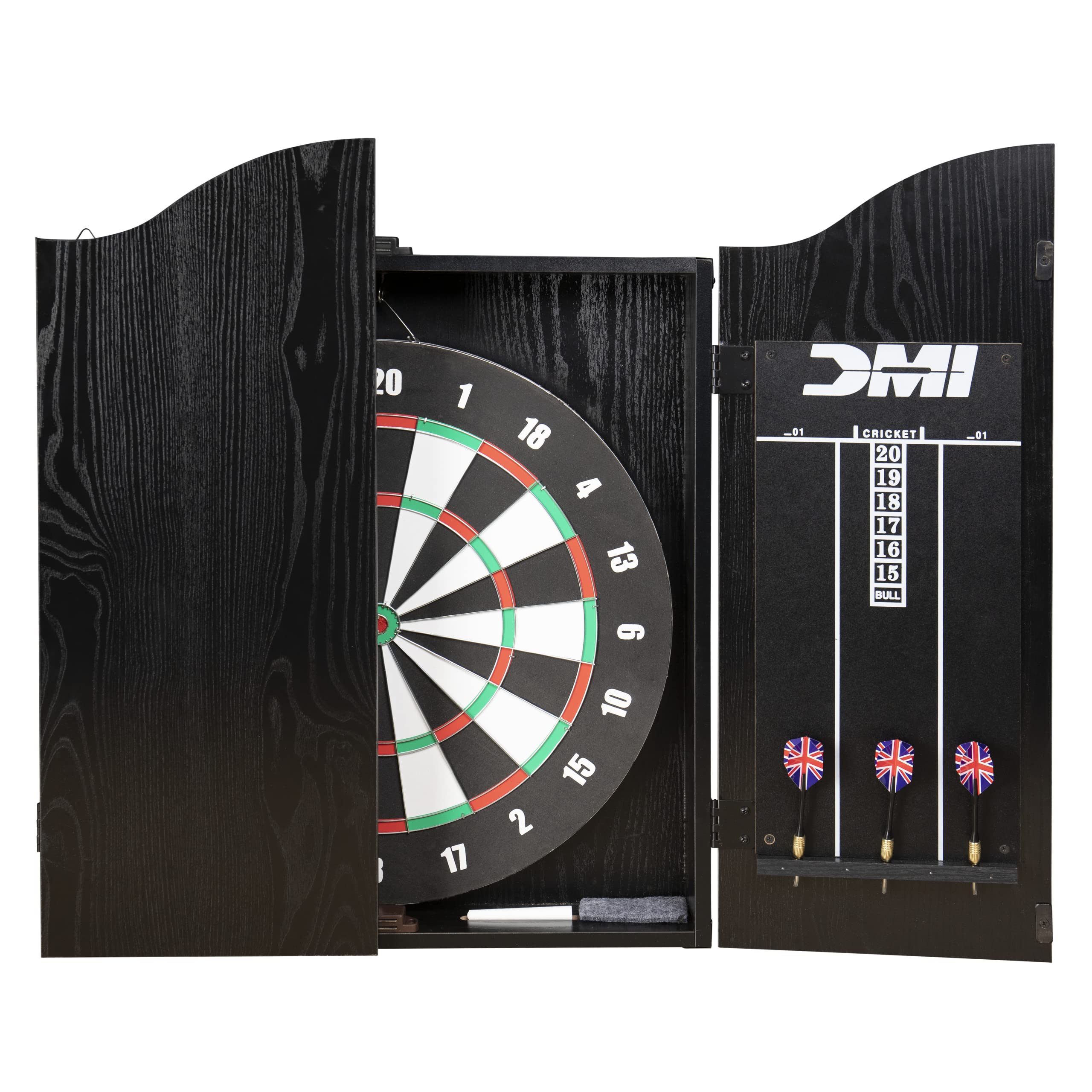 Dmi Sports Recreational Dartboard Cabinet Set - Includes Dartboard, Two Dart Sets, And Traditional Chalk Scoring