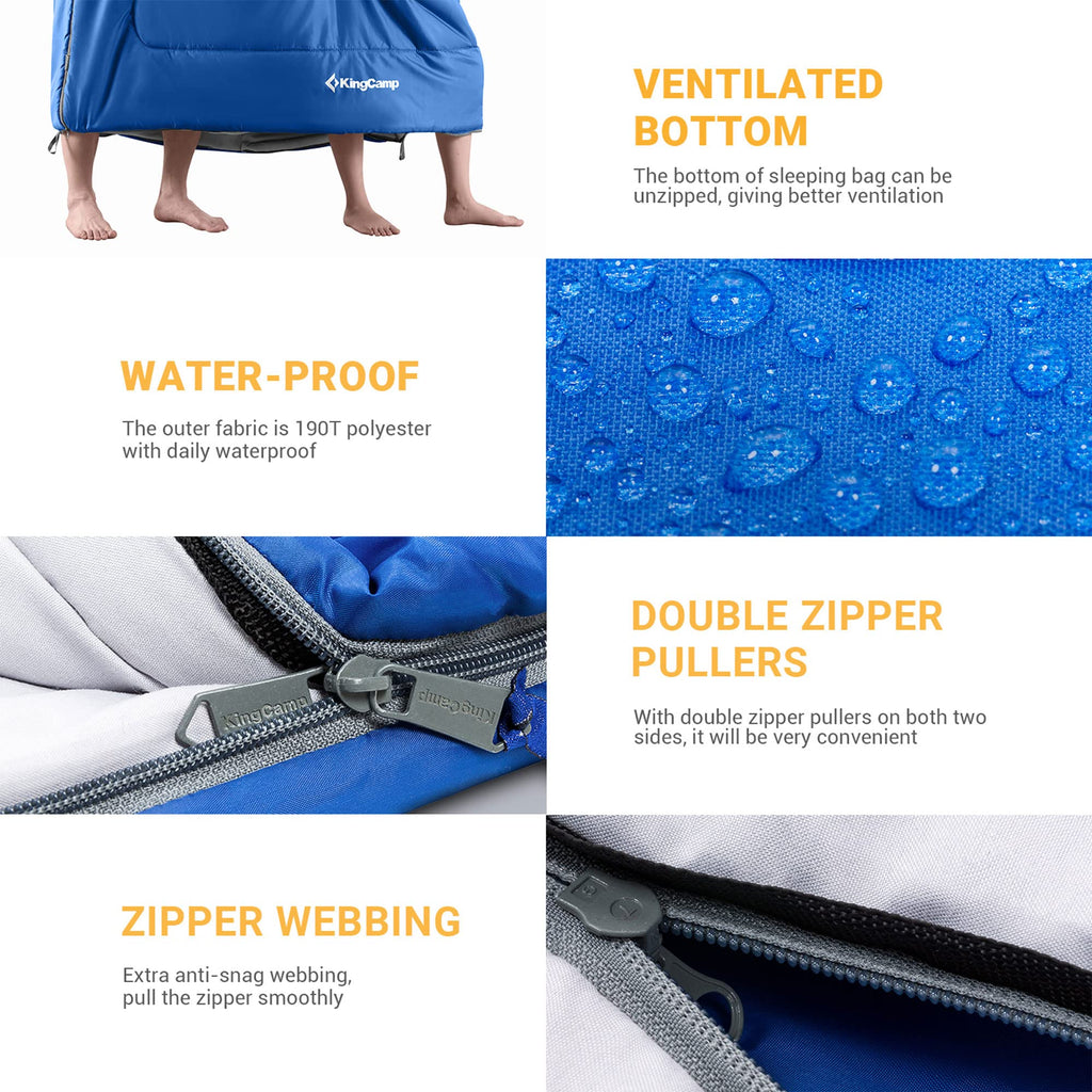 Kingcamp 87 X 59 Inch 2 Person 20 Degree Lightweight Waterproof Couple Family Sleeping Bag With 2 Pillows For Camping, Hiking, &