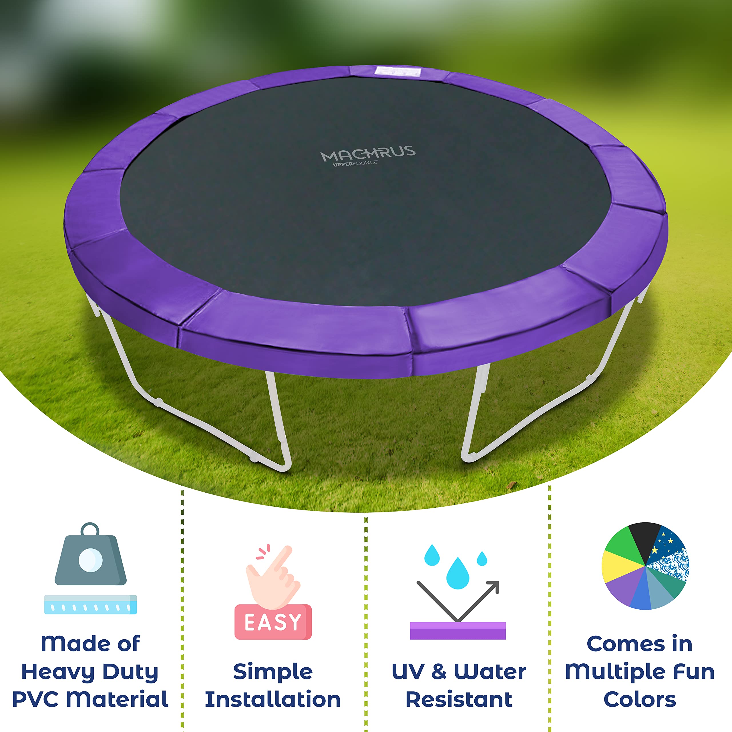 Machrus Upper Bounce Trampoline Replacement Safety Pad 6Ft - 16Ft Round-Trampolines Spring Cover Pvc Trampoline Skirt (Purple, 1