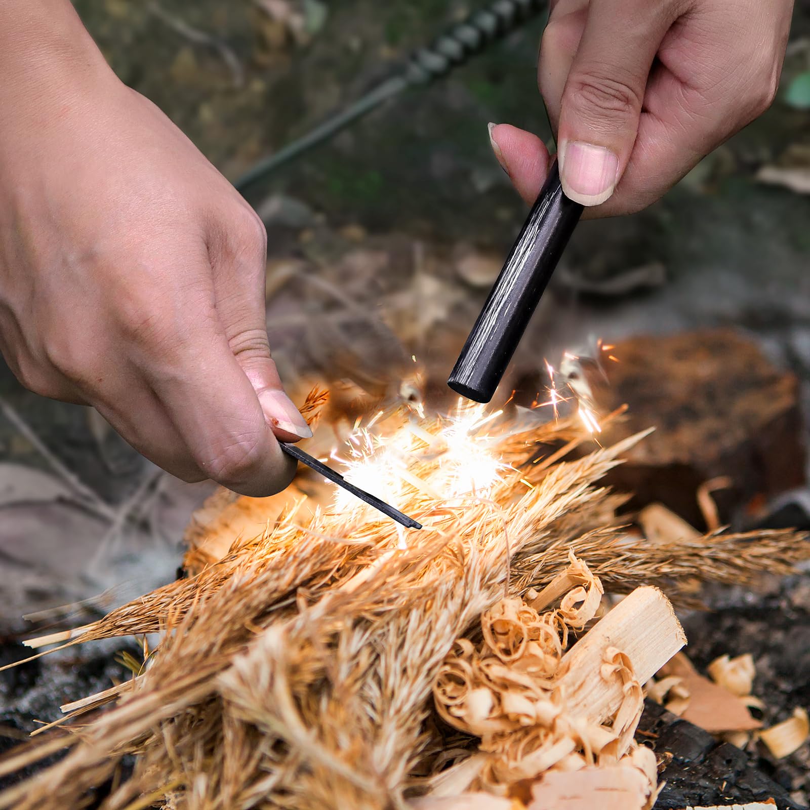 Exbuevue Fire Starter, 5'' Ferro Rod Outdoor Survival Tools Flint And Steel And Stricker For Bushcraft, Camping, Hiking Kits