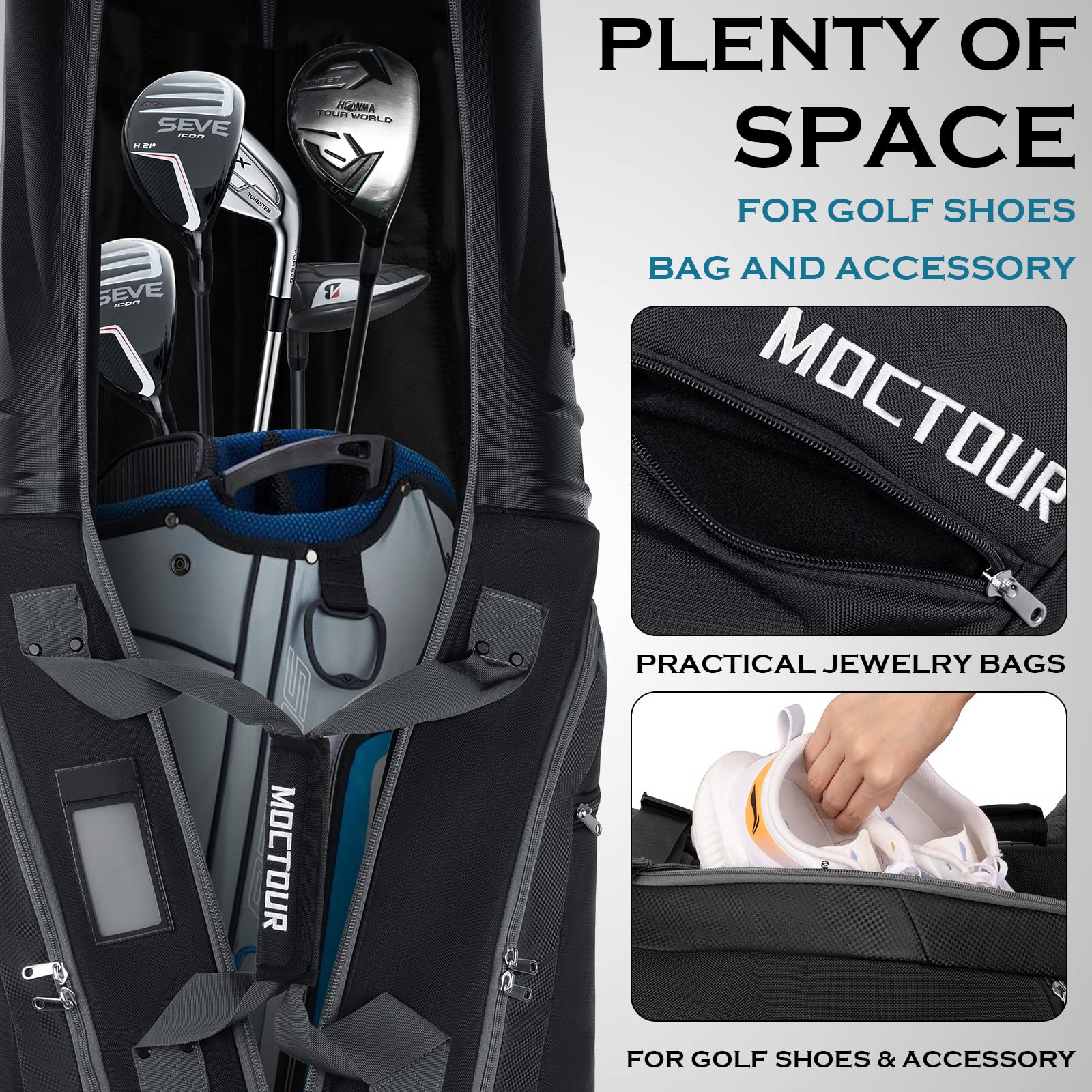 Moctour Golf Travel Bags For Airlines With Wheels & Abs Hard Case Top, Protect Your Clubs, Waterproof 1680D Oxford Fabric And Ov