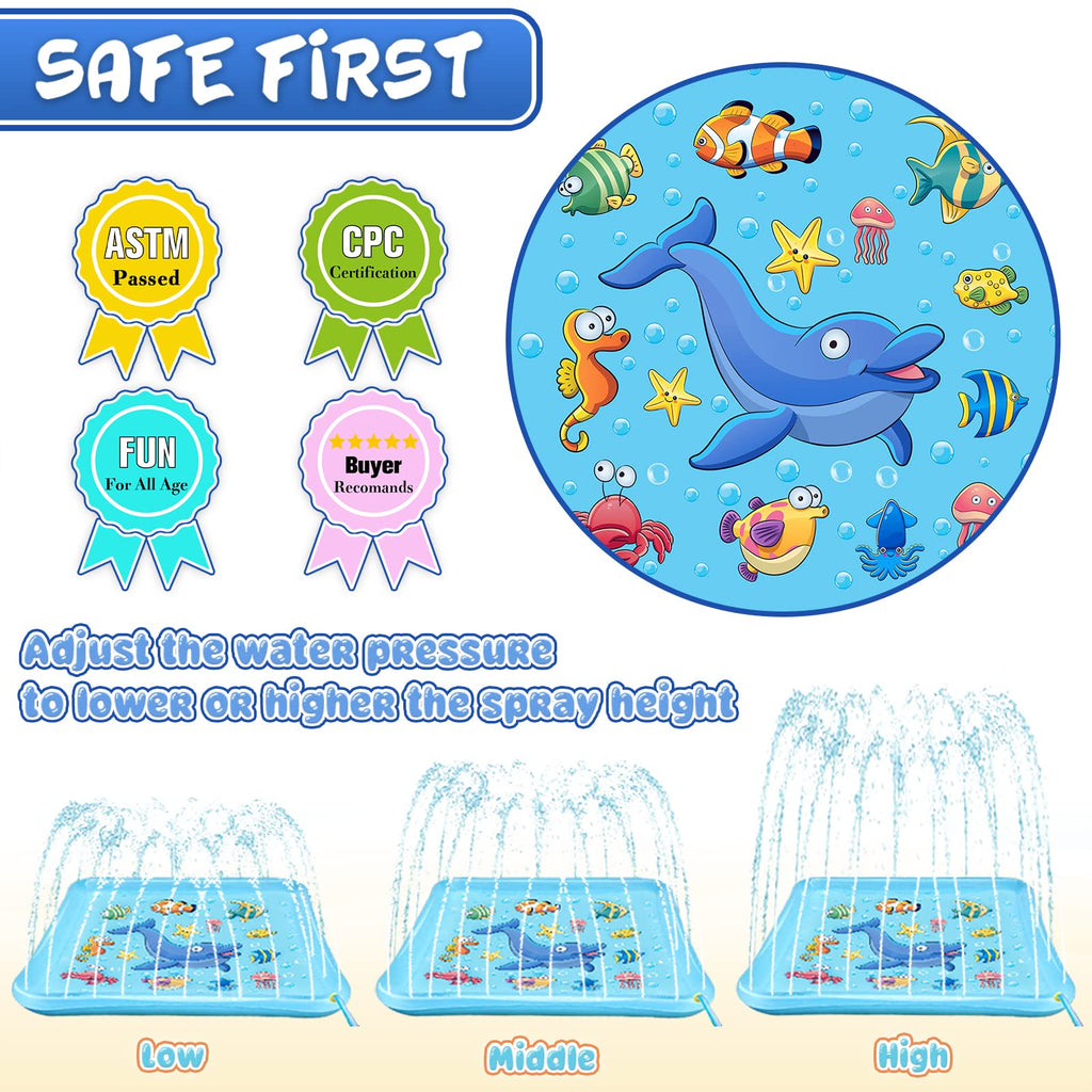 Growsland Splash Pad For Toddlers, Outdoor Sprinkler For Kids, 67'' Summer Water Toys Inflatable Wading Baby Pool Fun Gifts For