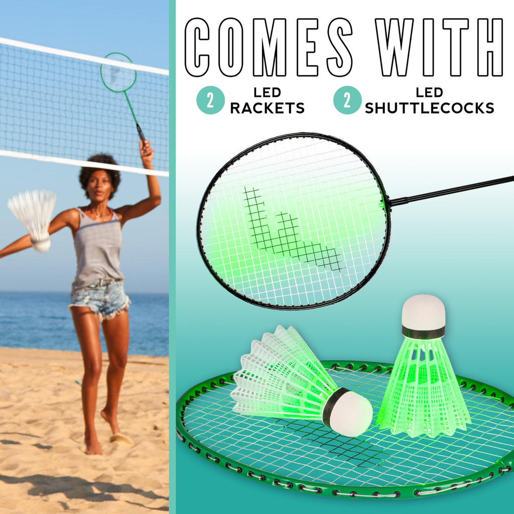 Franklin Sports Badminton Rackets - Glow In The Dark 2 Player Racket Set - Set Of 2 Rackets +2 Birdies - Backyard Badminton Rack