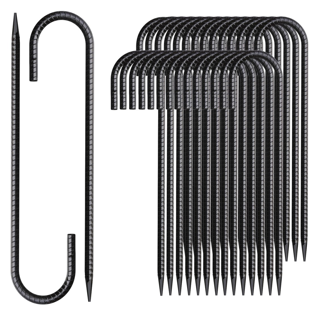 Mswy Rebar Stakes 12 Inch J Hook Ground Stakes Heavy Duty 30 Pack Chain Link Fence Stakes Galvanized Anchors Metal Tent Stakes F