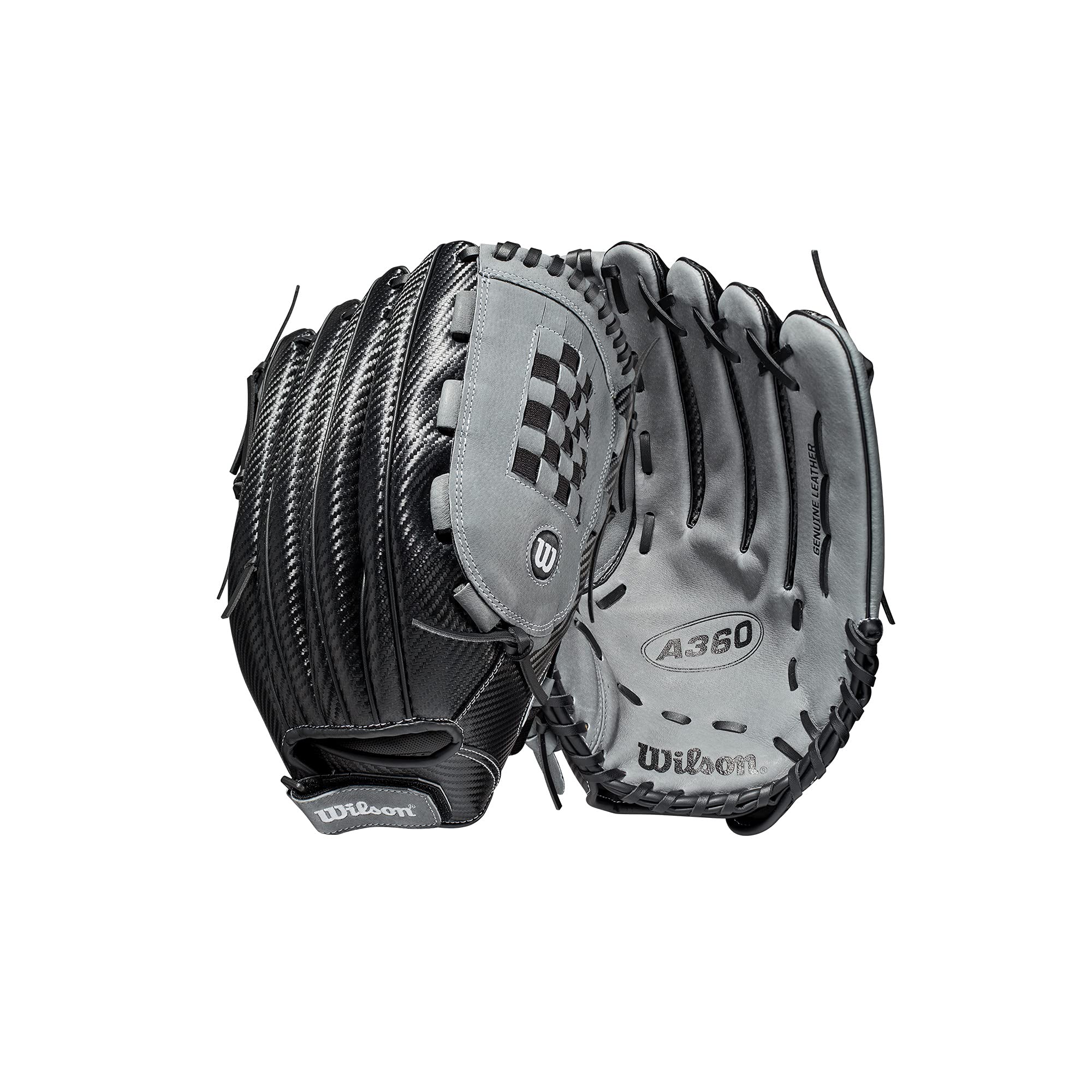 Wilson 2021 A360 SP14 14 Slowpitch Softball Glove  Left Hand Throw, Black/Grey