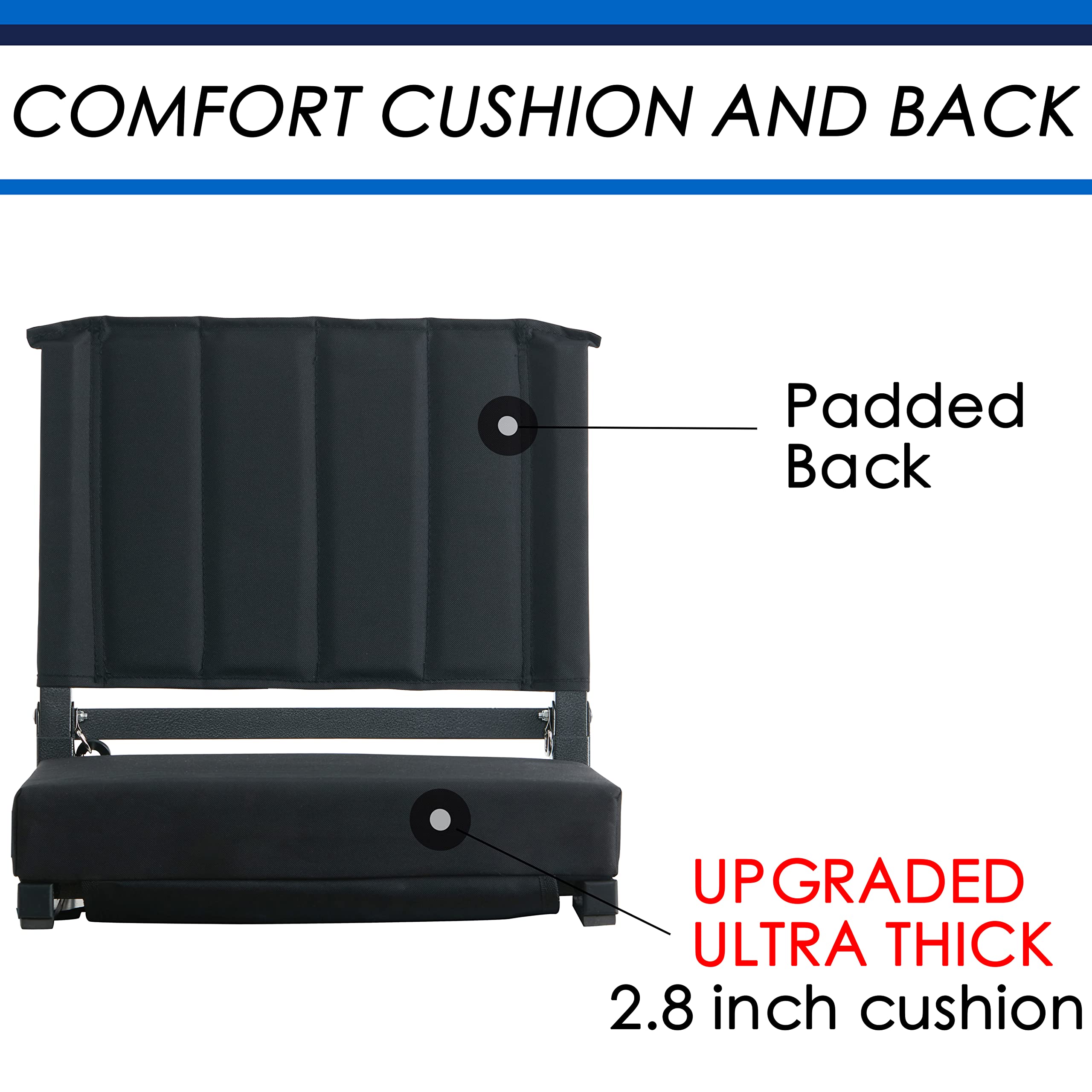 SPORT BEATS Stadium Seats with Back Support Bleacher Chairs with Back and Cushion Thick Padded Bleacher Seats Includes Shoulder