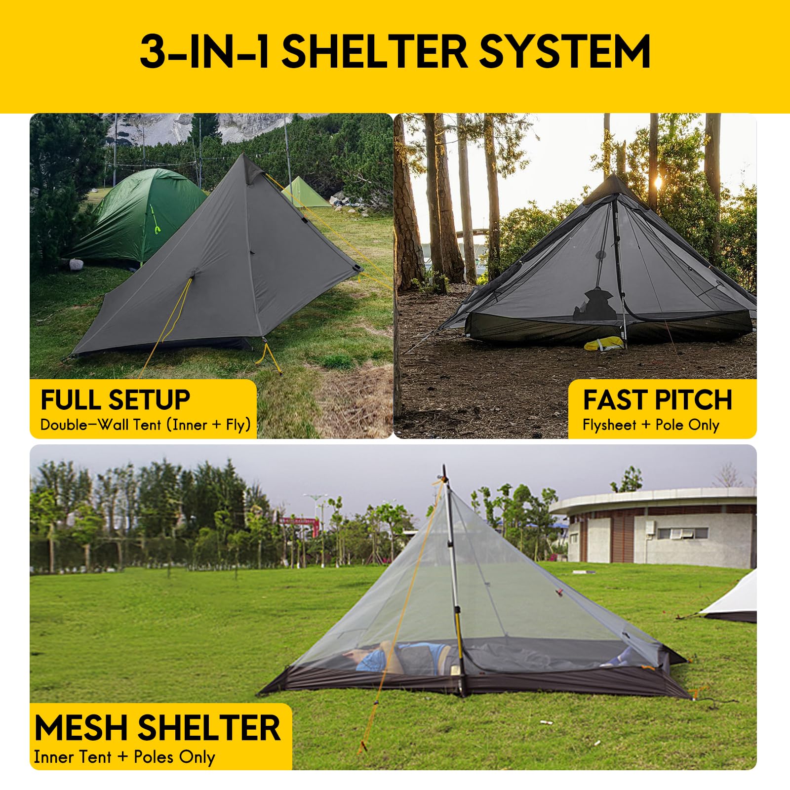 Lanshan Ultralight Tent 3-Season Waterproof Backpacking Tent For 1-Person Camping, Trekking, Climbing, Hiking, 1 Person, Dark Gr