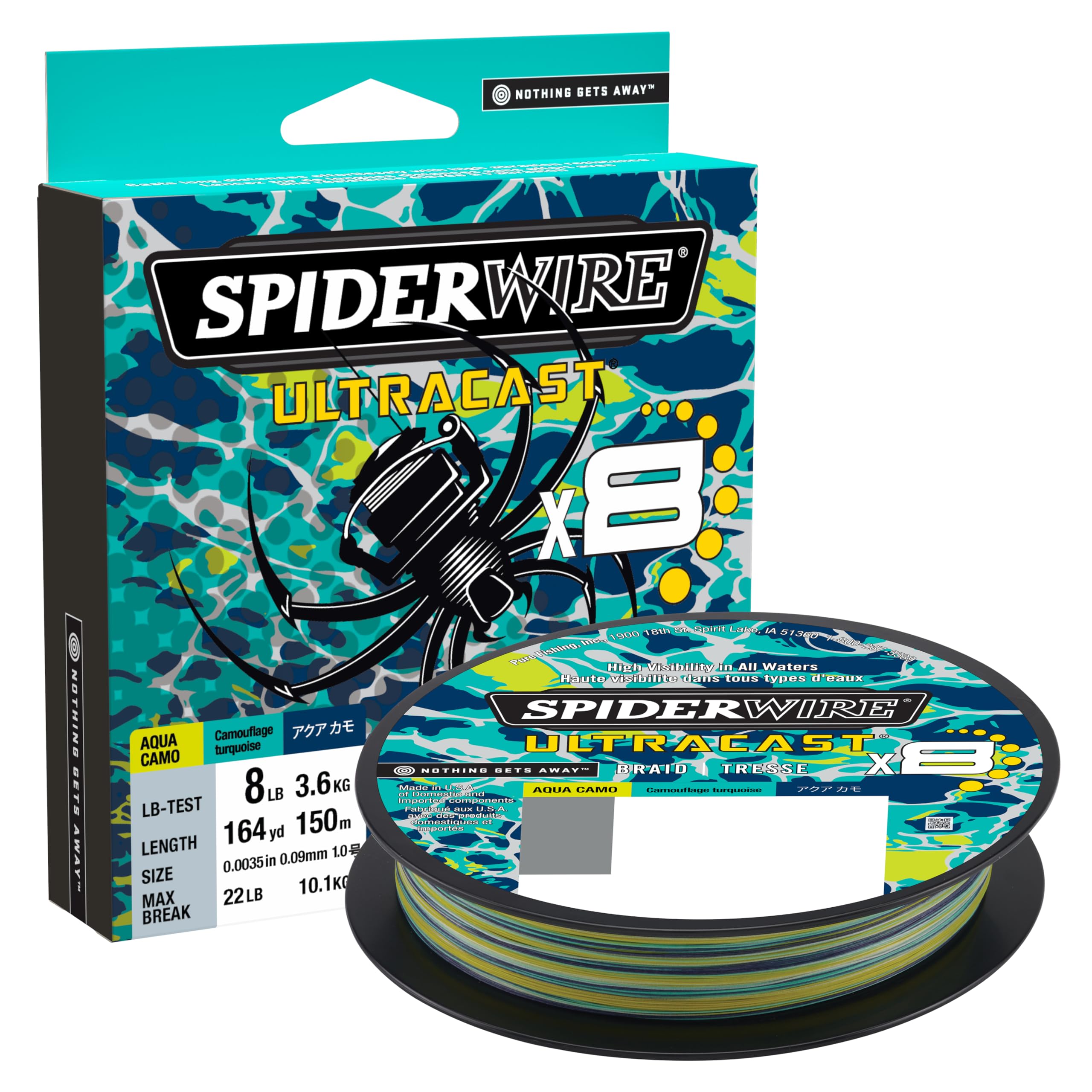 Spiderwire Superline Ultracast Braid, Aqua Camo, 8Lb | 3.6Kg, 2188Yd | 2000M Fishing Line
