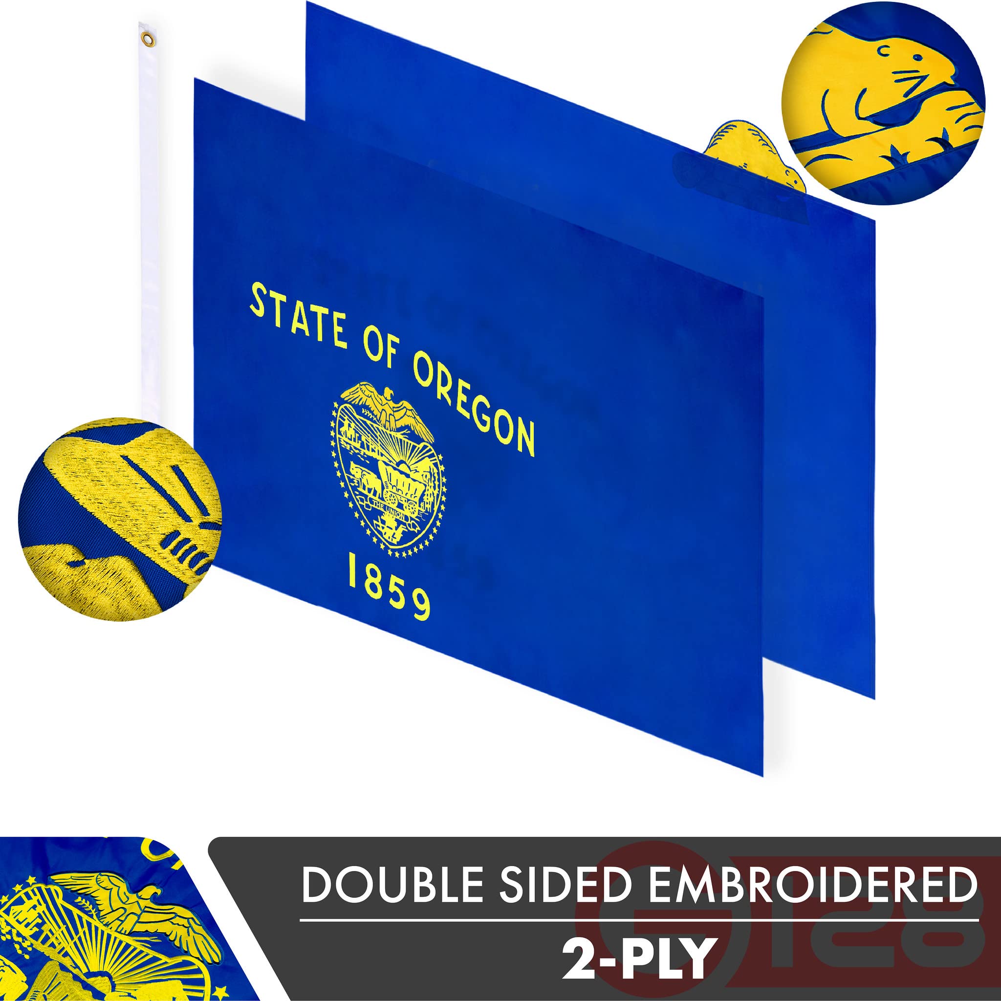 G128 Oregon State Flag  3X5 Ft  Double Toughweave Series Double Sided Embroidered 210D Polyester  Embroidered Design, Indooroutd