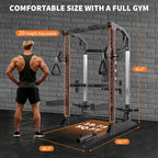 Power Cage, 2000 LB Squat Rack with Dual Pulley Cable Crossover, Multi-Function Home Gym Power Rack with Attachments, Full Body