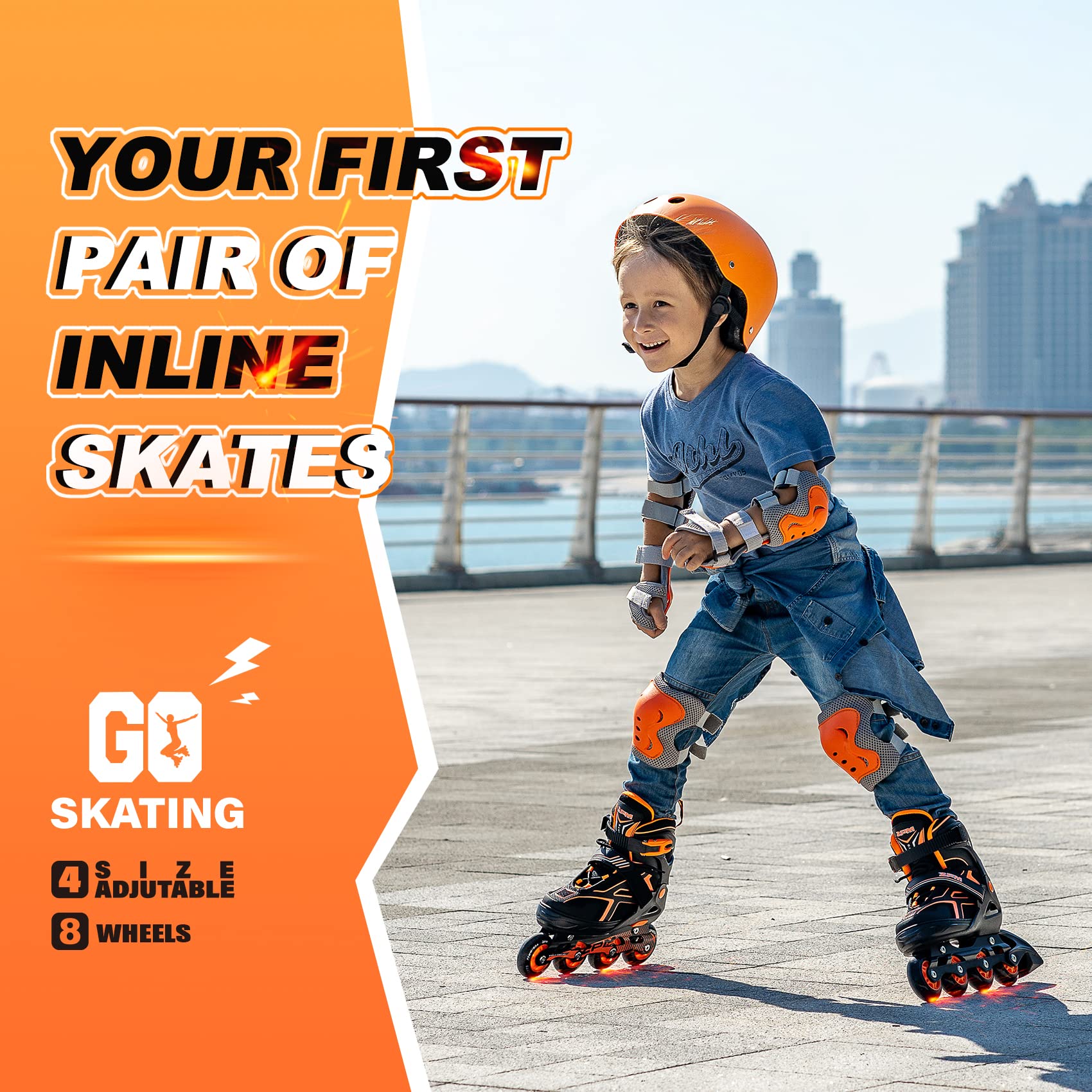 2Pm Sports Torinx Boys Adjustable Inline Skates, Fun Beginner Roller Skates For Kids, Youth, Girls, Men And Women - Orange Large