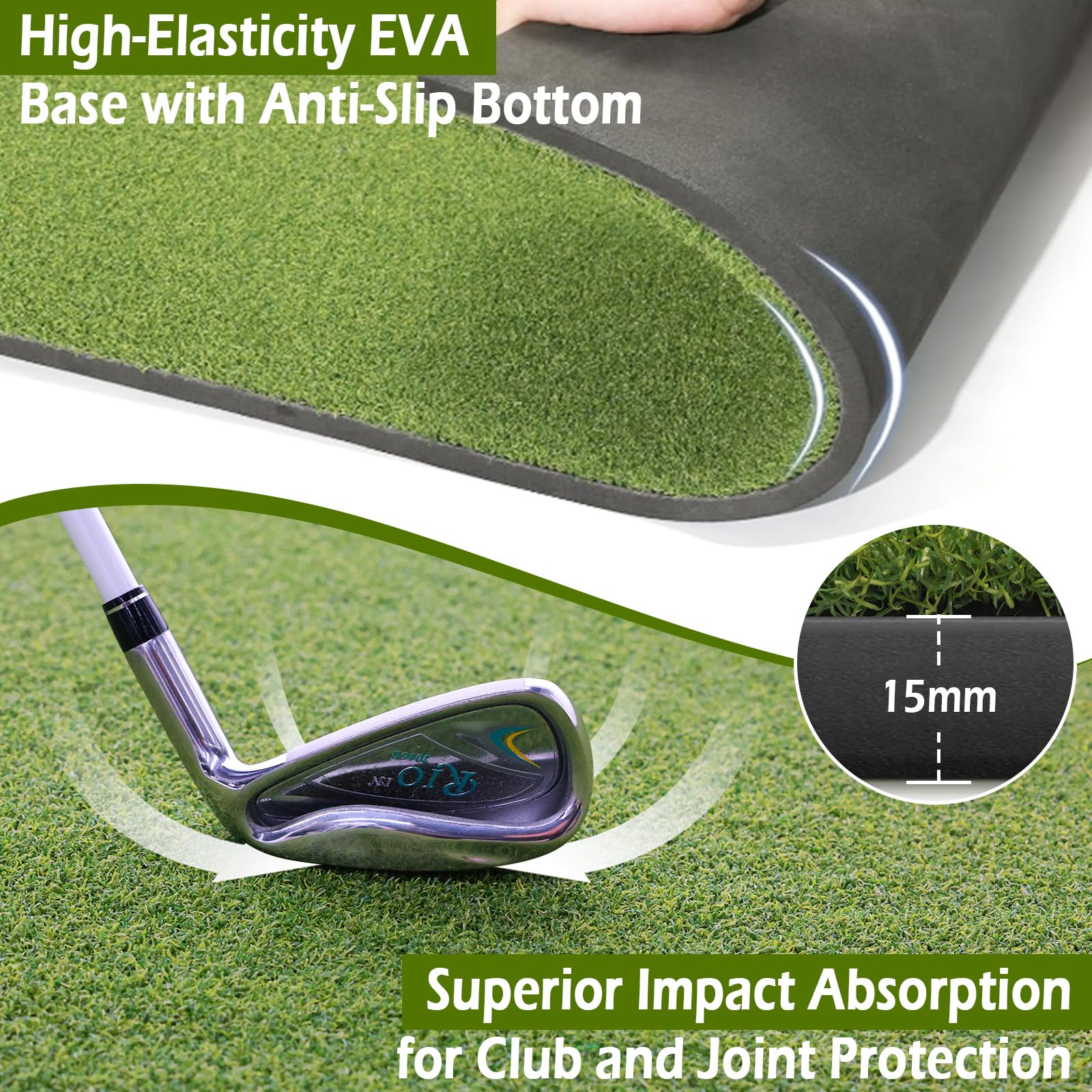 Bearwill Golf Mat 31Mm, 5Ft X 5Ft Golf Hitting Mat For Indoor Outdoor Practice, High-Elasticity Elite Artificial Grass Simulator