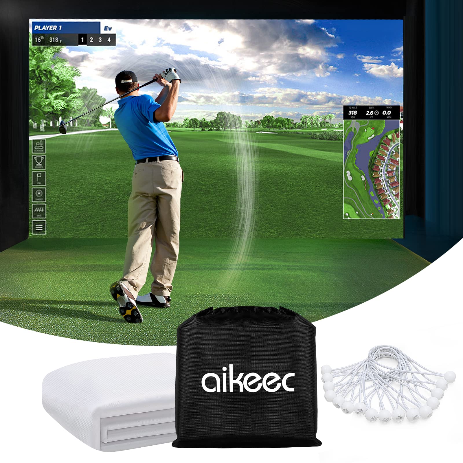 Aikeec Golf Simulator Impact Screen Display Projector Screen For Golf Training,Indoor Ultra Clear Golf Impact Screen,With 14Pcs
