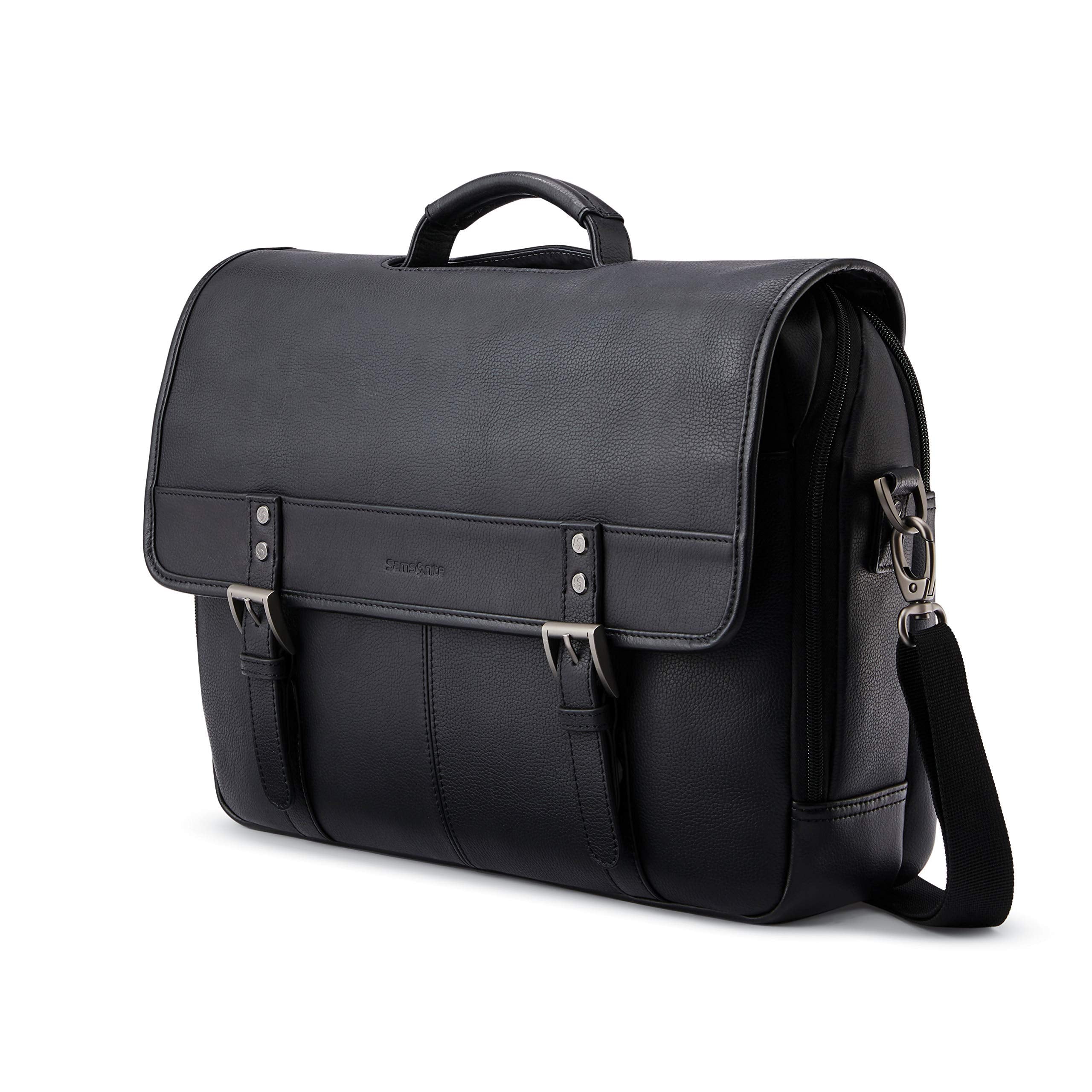 Samsonite Classic Leather Flapover Luggage Messenger Bag, Black, One Size