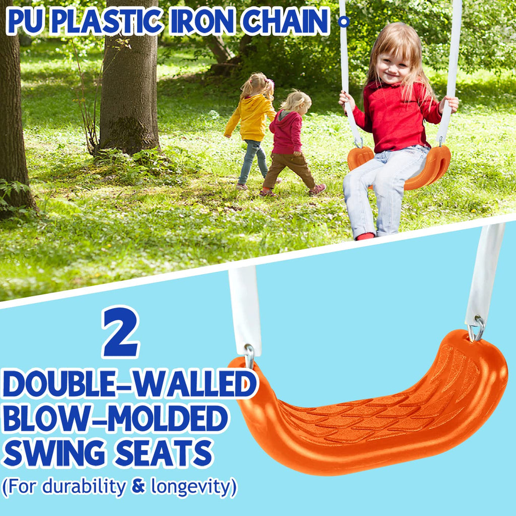 4-In-1 Heavy Duty Swing Set For Backyard - Large Metal Frame With Saucer Swings, Sandbox, Basketball Hoop & Single Swing Seat |