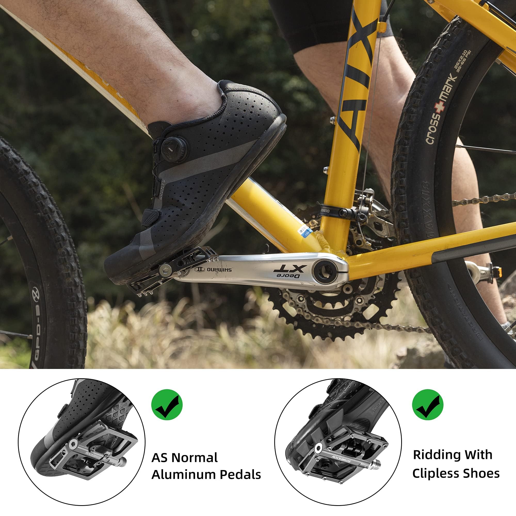 Rockbros Mtb Mountain Bike Pedals Compatible With Spd Mountain Bike Dual Function Sealed Clipless Aluminum Bicycle Flat Platform
