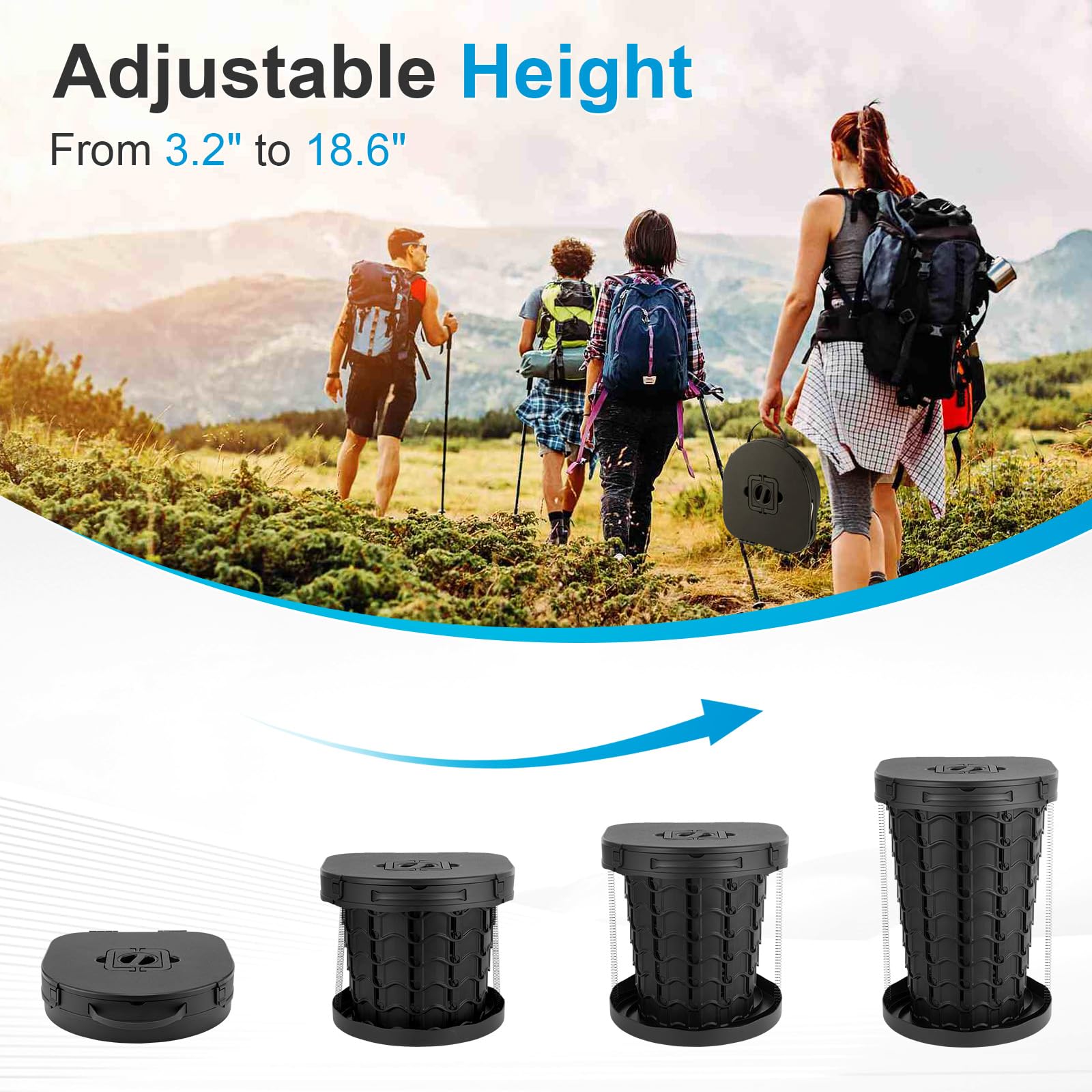 Upgrade Retractable Portable Toilet For Adults - 18.6H Adjustable Height Camping Tall Toilet, Xl Travel Folding Toilet With Lid