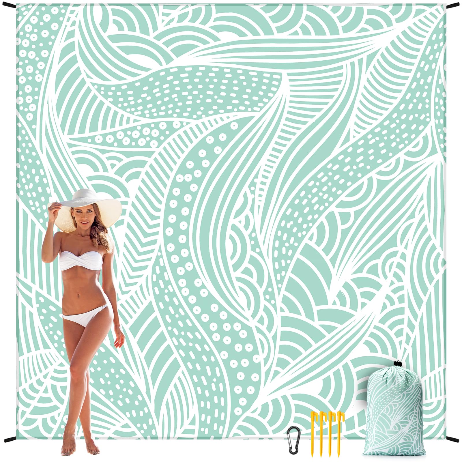 Hihoho Beach Blanket, Sandproof Beach Mat, Waterproof Quick Drying Lightweight Outdoor Picnic Mat 79 ''X108 '' For 2-5 Adults Wi