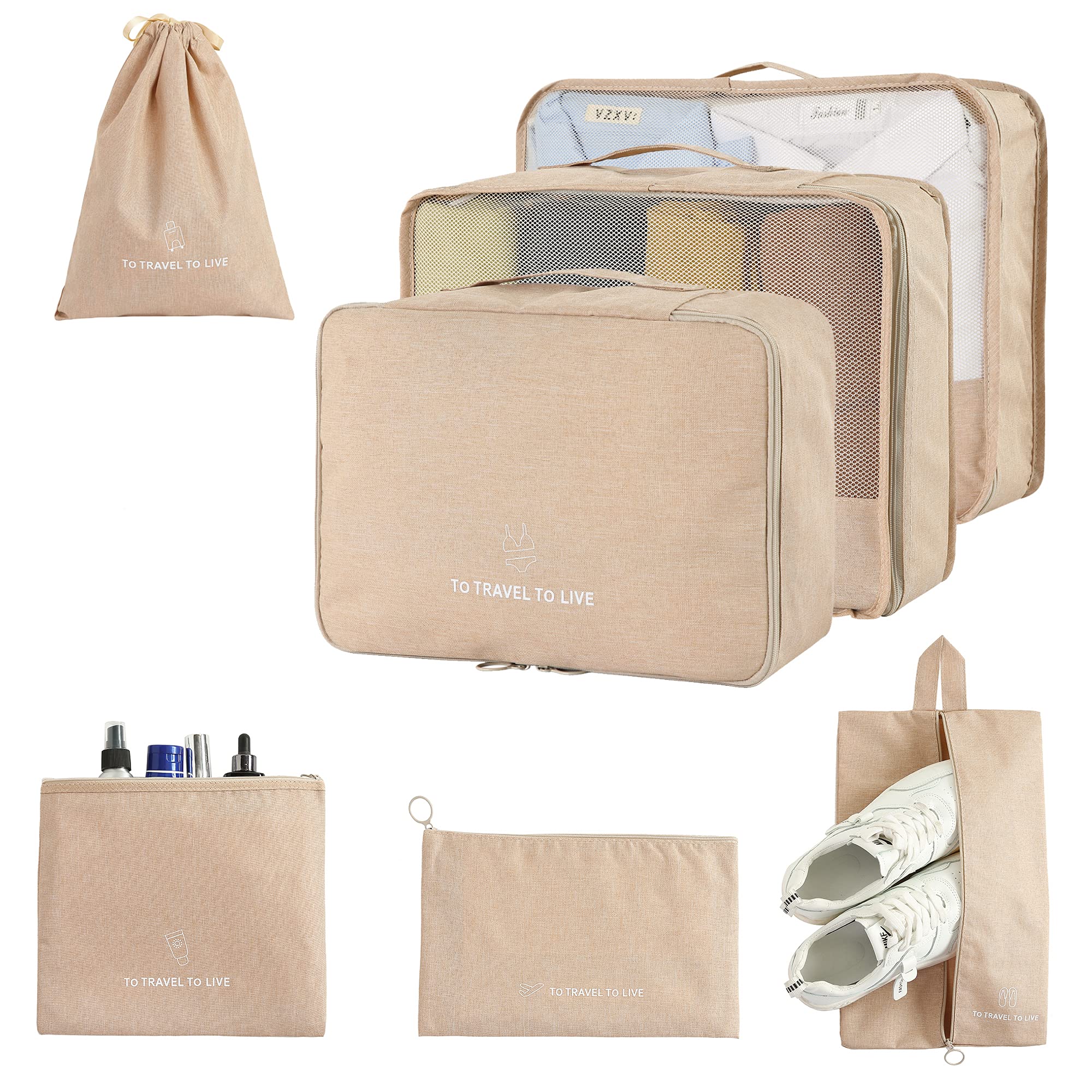 Forems 7 Set Packing Cubes For Suitcases Travel Luggage Organizers Travel Accessories With Laundry Bag,Shoe Bag And Toitetry Bag