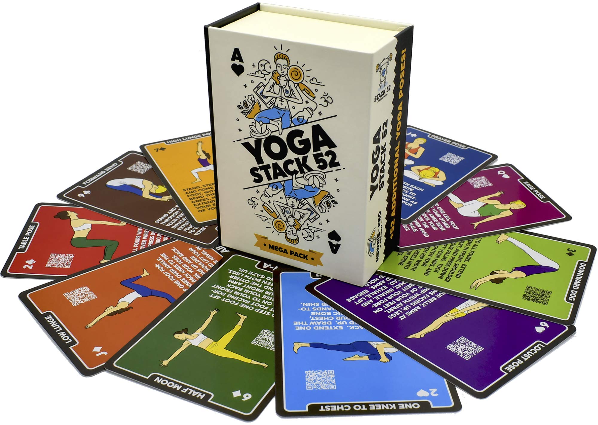 Stack 52 Yoga Exercise Cards: Designed By Certified Yoga Instructor. Video Instructions Included. Beginner To Advanced Poses And