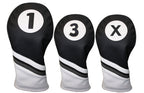 Majek Golf Headcovers Black And White Leather Style 1, 3, X Driver And Fairway Head Covers Fits 460Cc Drivers