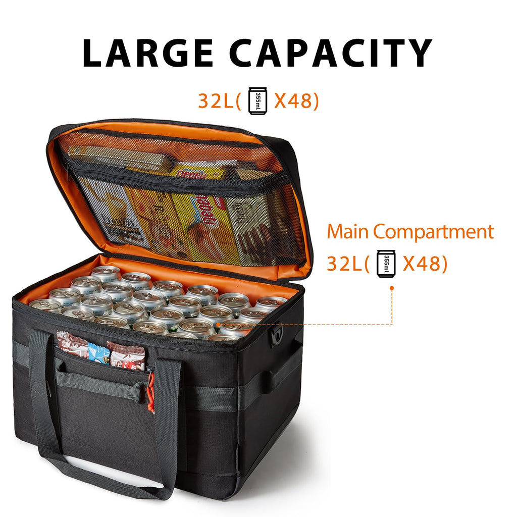 Tourit Cooler Bag 48-Can Insulated Soft Cooler Large Collapsible Cooler Bag 32L Lunch Coolers For Picnic, Beach, Work, Trip, Bla