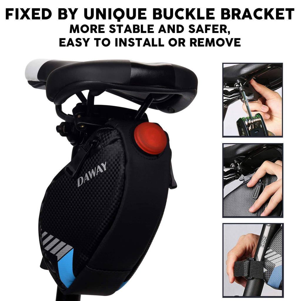 Daway Bike Repair Kit With Taillight - A36 Waterproof Bicycle Saddle Bag, 16 In 1 Multi Tool, Glueless Tire Tube Patches, Tire L