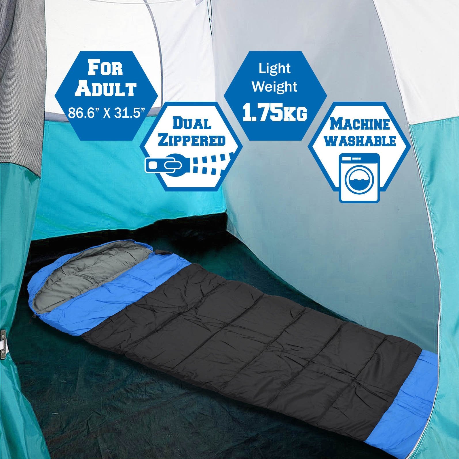 Benefitusa Blue Hooded Sleeping Bag Outdoor Camping Or Indoor Sleep With Carry Bag