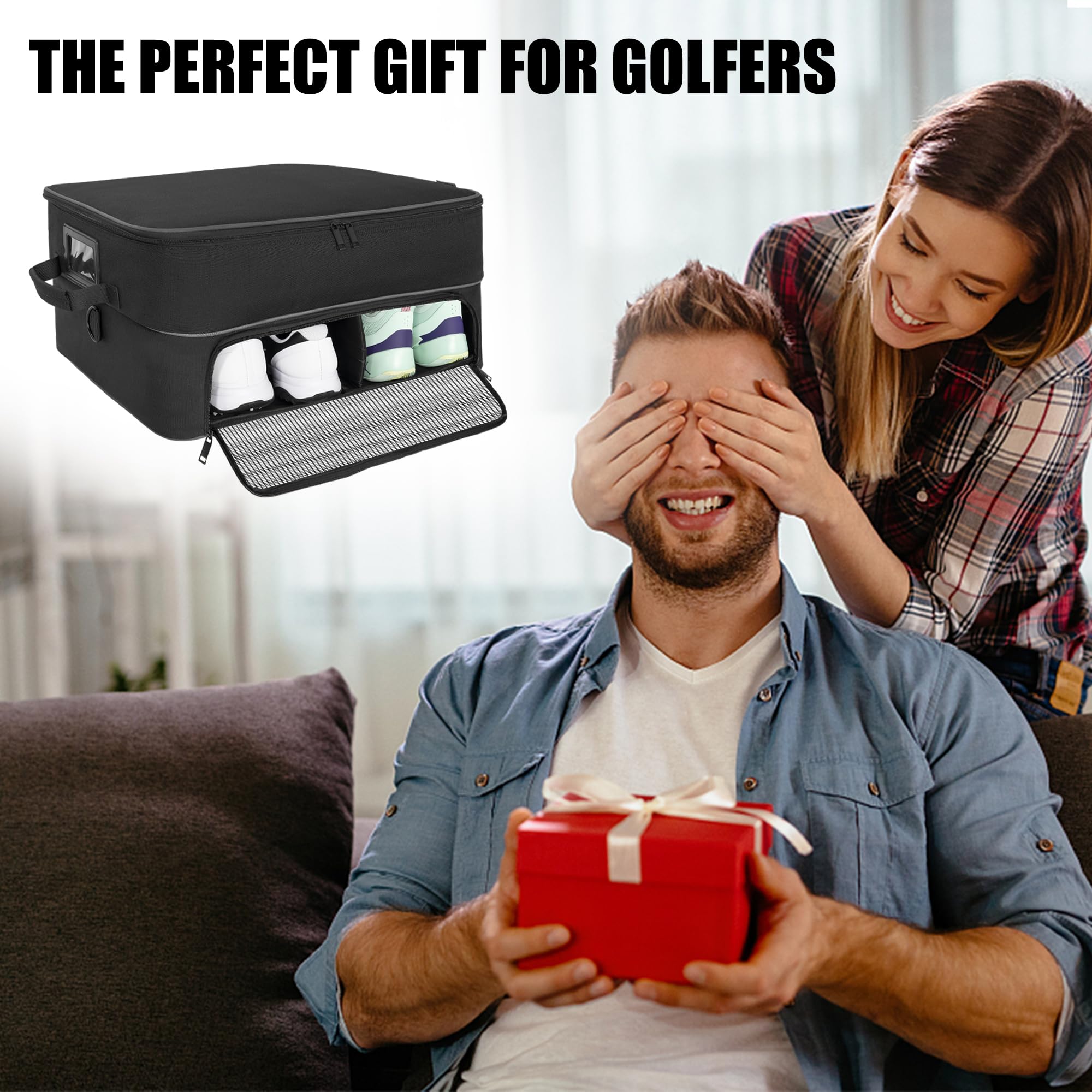 Weliday 2 Layer Golf Trunk Organizer, Golf Car Locker With Separate Ventilated Compartment For 2 Pair Shoes, Golf Trunk Storage
