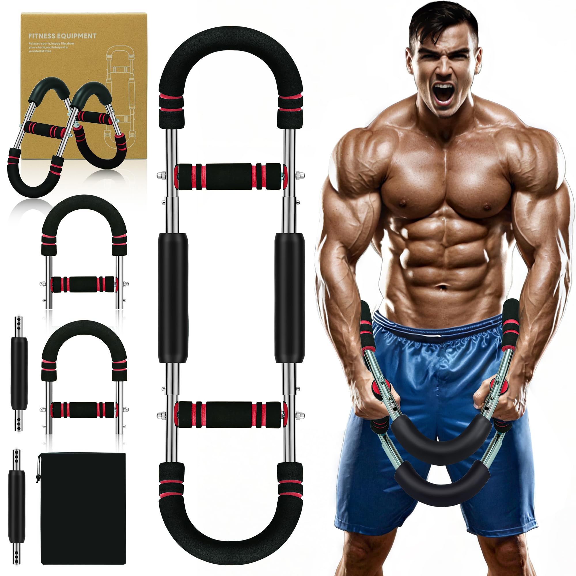 Rictine Twister Arm Trainer, 50-110lb 6-Level Force Adjustment Chest Workout Equipment, Arm Trainer, Portable Power Twister Bar,