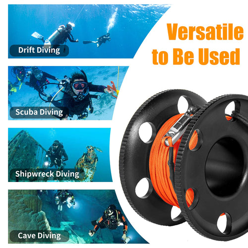 100Ft Scuba Diving Reel, Aluminum Alloy Large Scuba Spool Finger Reel With Double-Ended Bolt Snap Clip For Underwater Scuba Divi